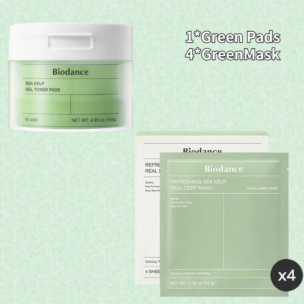 Korean Biodance Skin Care Kit - Collagen Gel Toner Pads, Bio-Collagen Real Deep Mask, Nourishing, Moisturizing, Calming, Tighten