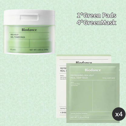 Korean Biodance Skin Care Kit - Collagen Gel Toner Pads, Bio-Collagen Real Deep Mask, Nourishing, Moisturizing, Calming, Tighten
