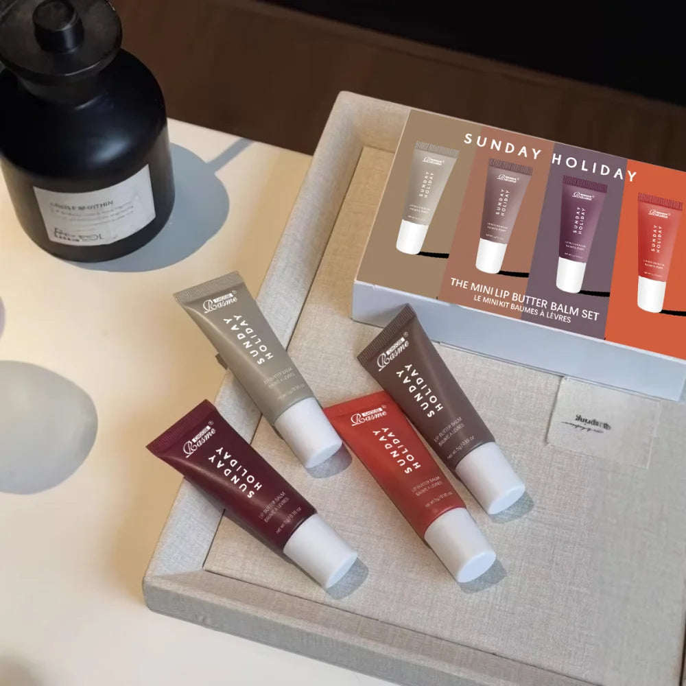 4-piece Lip Gloss Set Complete, Exquisite, Practical, Comfortable, Moisturizing, Natural, Portable Makeup Set