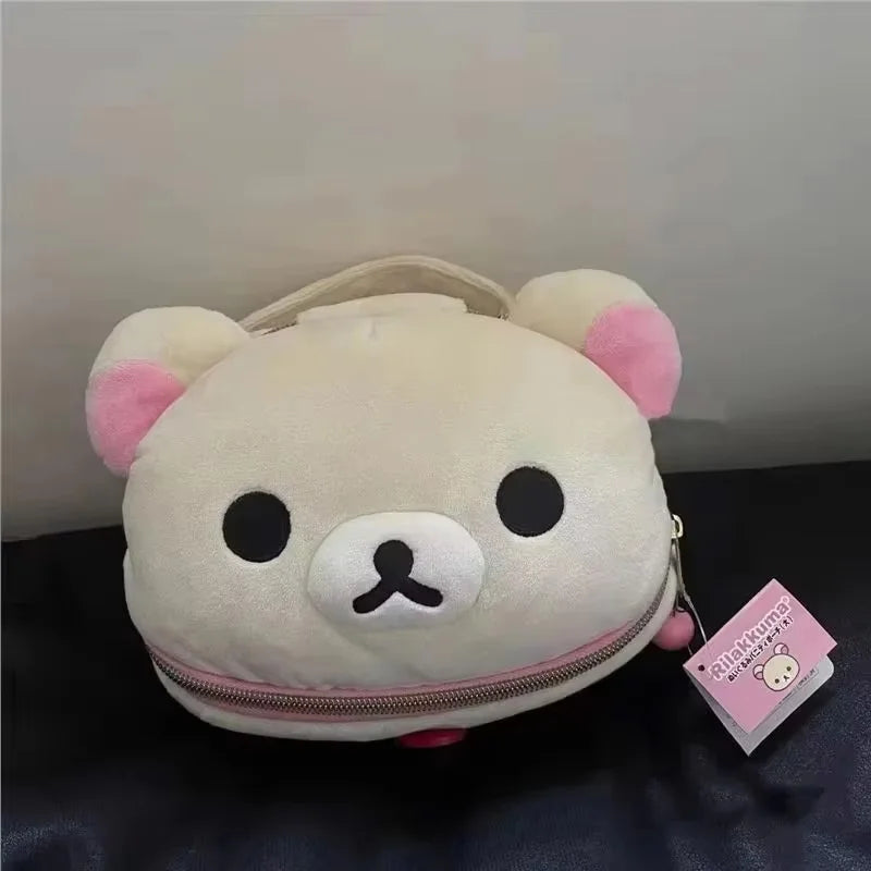 New Cute Rilakkuma Bear Girl Plush Elliptical Stereoscopic Makeup Bag Portable Storage Bag Cute Cartoon Easy Bear Bear Storage W