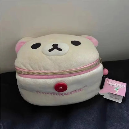 New Cute Rilakkuma Bear Girl Plush Elliptical Stereoscopic Makeup Bag Portable Storage Bag Cute Cartoon Easy Bear Bear Storage W